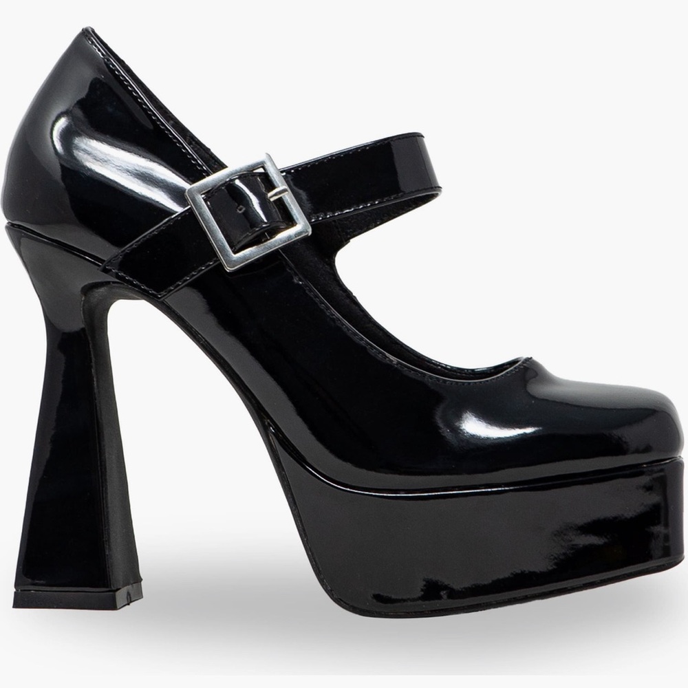 Black Patent Leather Platform Mary Jane Shoes